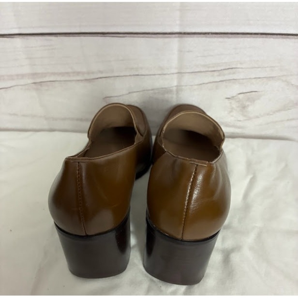 Anne Klein AK Womens Brown Leather Square Toe Block Heel Loafer Pumps Size 9 - Picture 3 of 7
